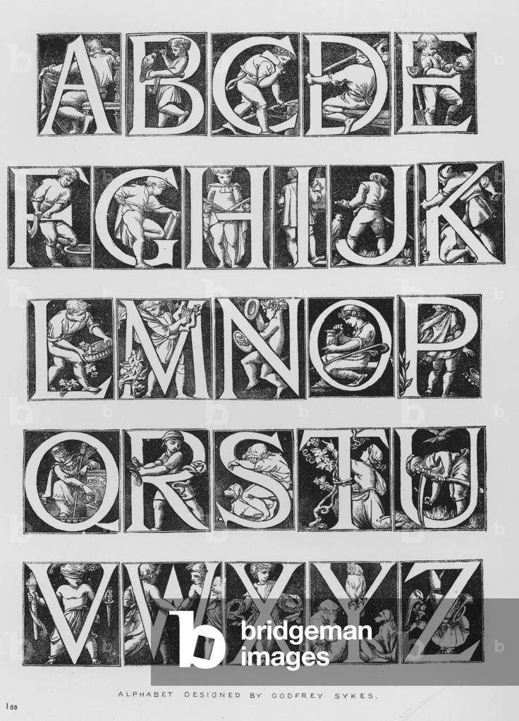 Victoria And Albert Museum: Alphabet designed by Godfrey Sykes (engraving)