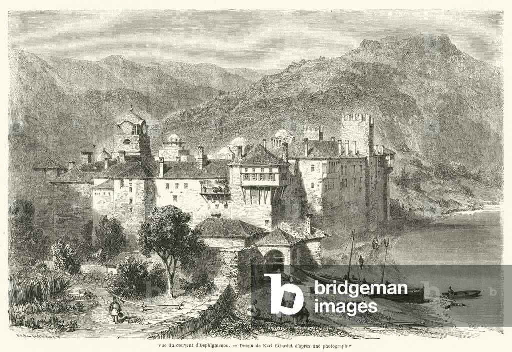 Vue du couvent d'Esphigmenou (engraving)