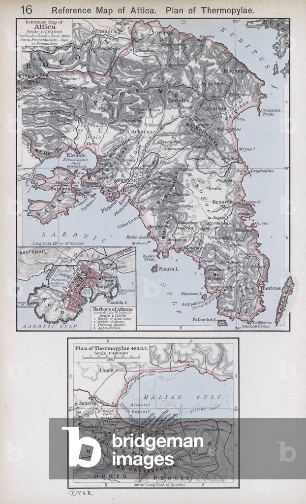 Reference Map of Attica; Plan of Thermopylae (colour litho)