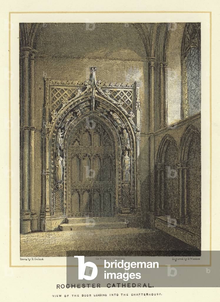 Rochester Cathedral, view of the door leading into the chapterhouse (colour litho)