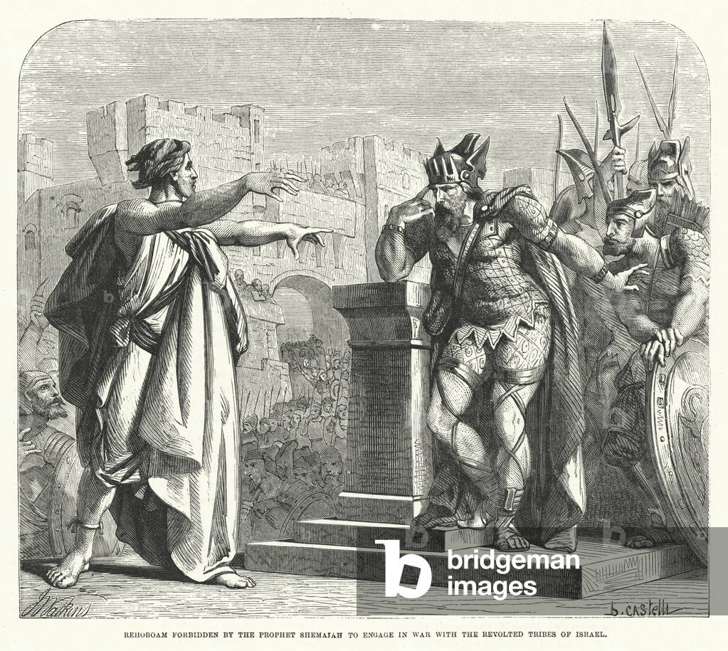 Rehoboam forbidden by the Prophet Shemaiah to engage in War with the Revolted Tribes of Israel (engraving)