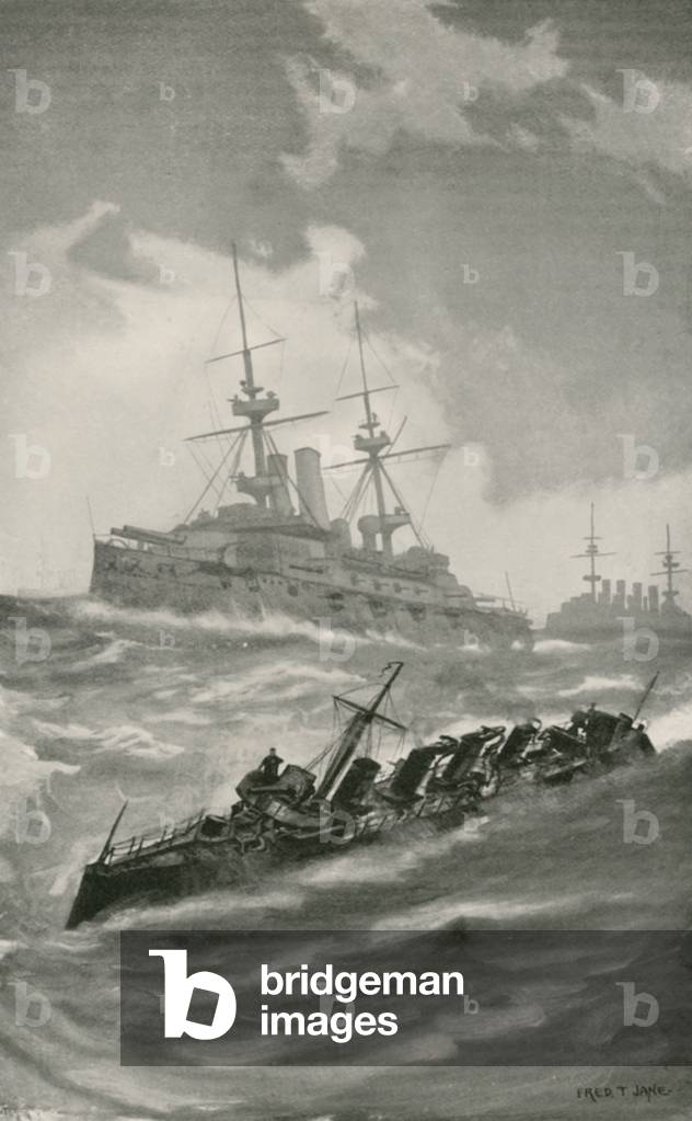 H. M. S. Mars, Terrible, and Dragon Cruising in the English Channel (litho)