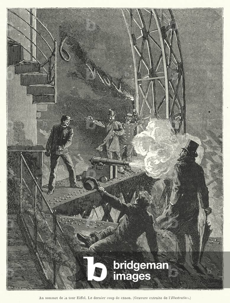 Au sommet de la tour Eiffel, La dernier coup de canon, 19th century (engraving)