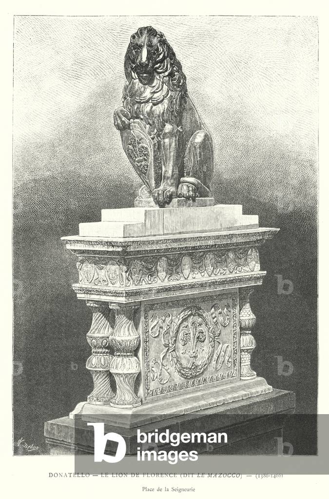 Donatello, Le Lion de Florence, dit Le Mazocco, 1386-1466, Place de la Seigneurie (engraving)