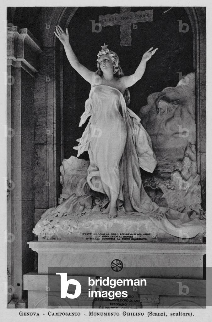 Genova, Camposanto, Monumento Ghilino (b/w photo)