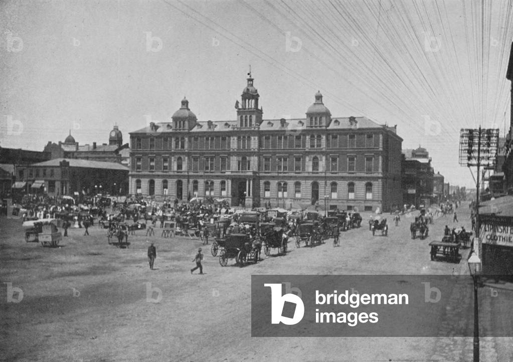South Africa: The Market Square and Post Office, Johannesburg (b/w photo)