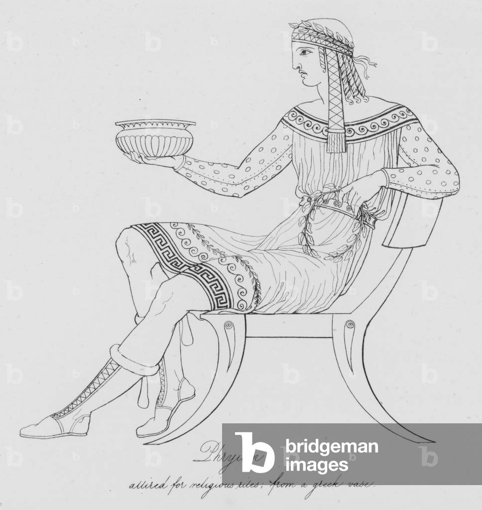 Phrygian allured for religious rules; from a Greek vase (engraving)