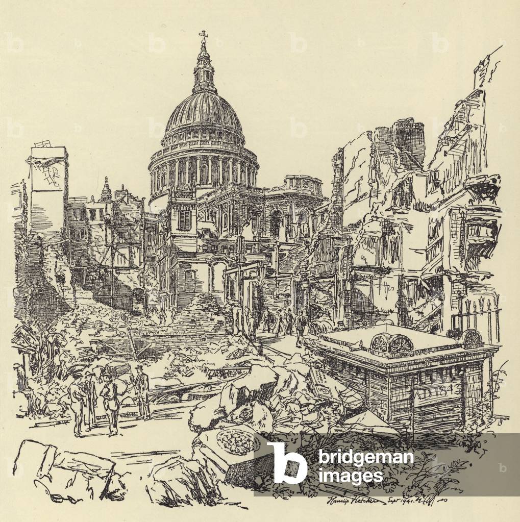 St Paul's from the east (litho)