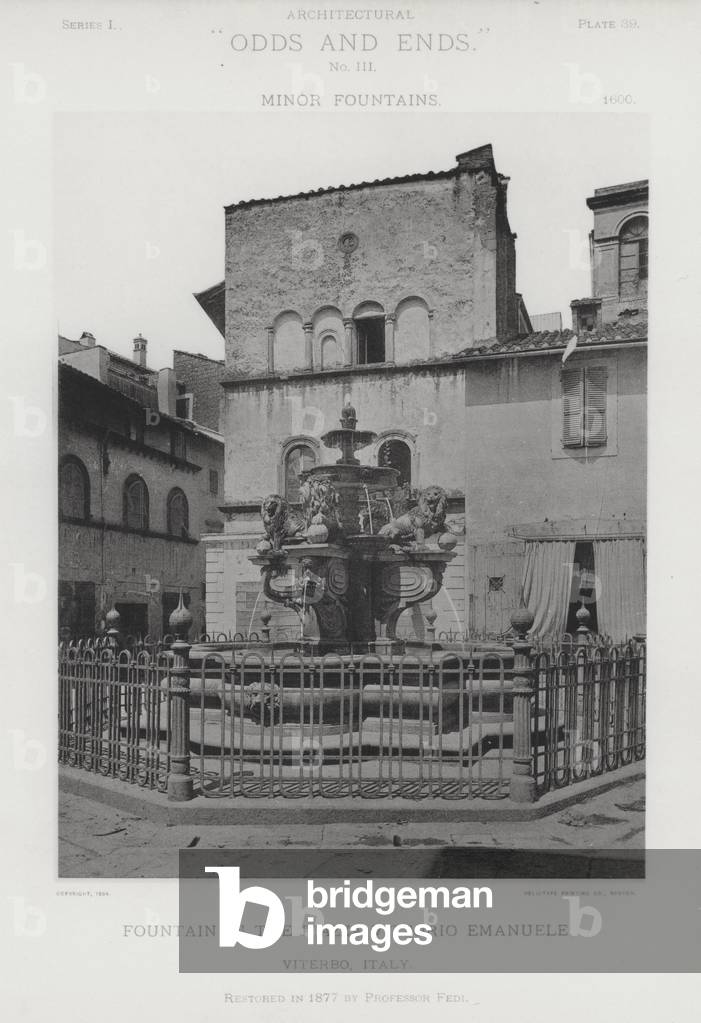 Fountain in the Piazza Vittorio Emanuele, Viterbo, Italy (b/w photo)