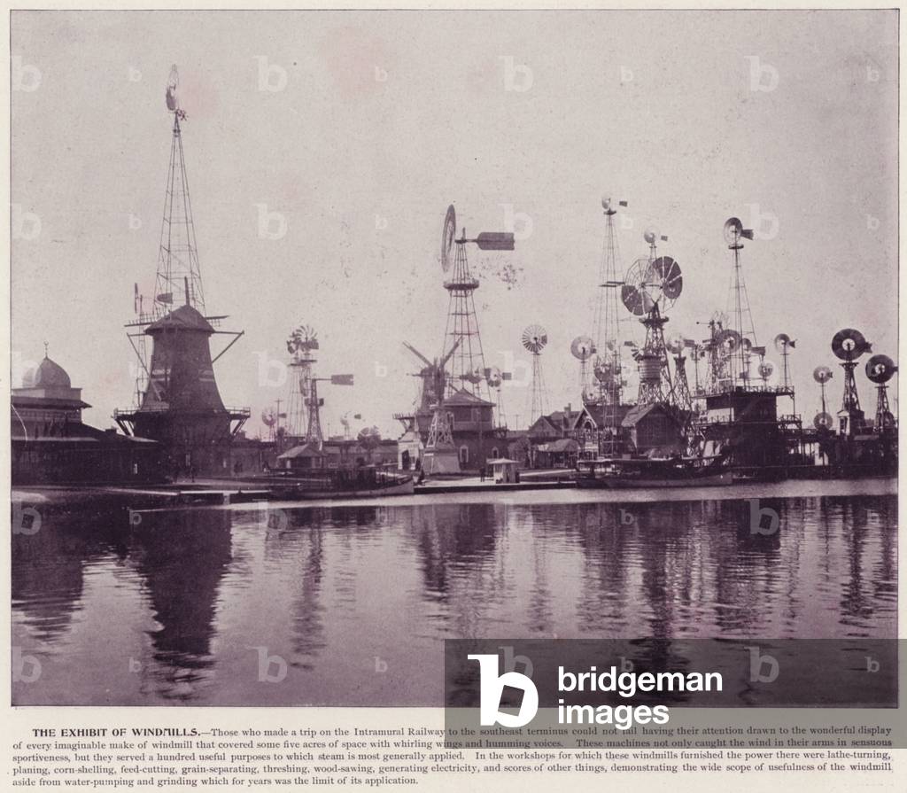 Chicago World's Fair, 1893: The Exhibit of Windmills (b/w photo)