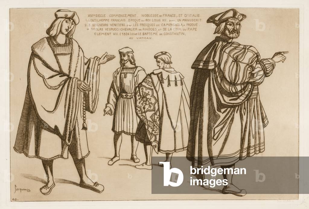 Noblemen of France and Italy at the start of the 16th century (engraving)