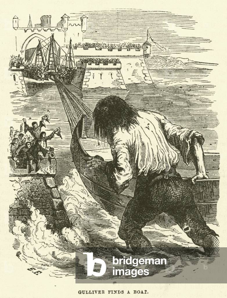 Gulliver finds a boat (engraving)