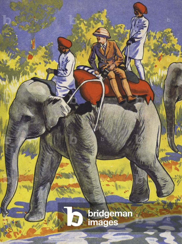 The Prince Of Wales, the future King Edward VIII, goes tiger shooting in India (colour litho)