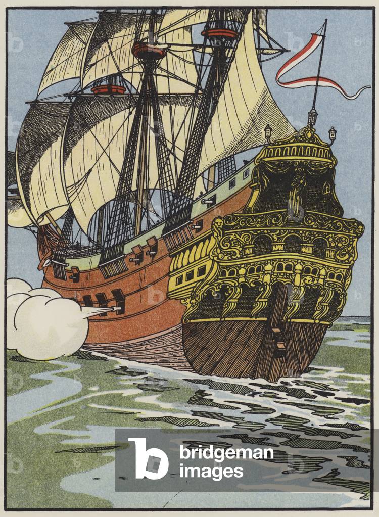 A Genoese Battleship (colour litho)