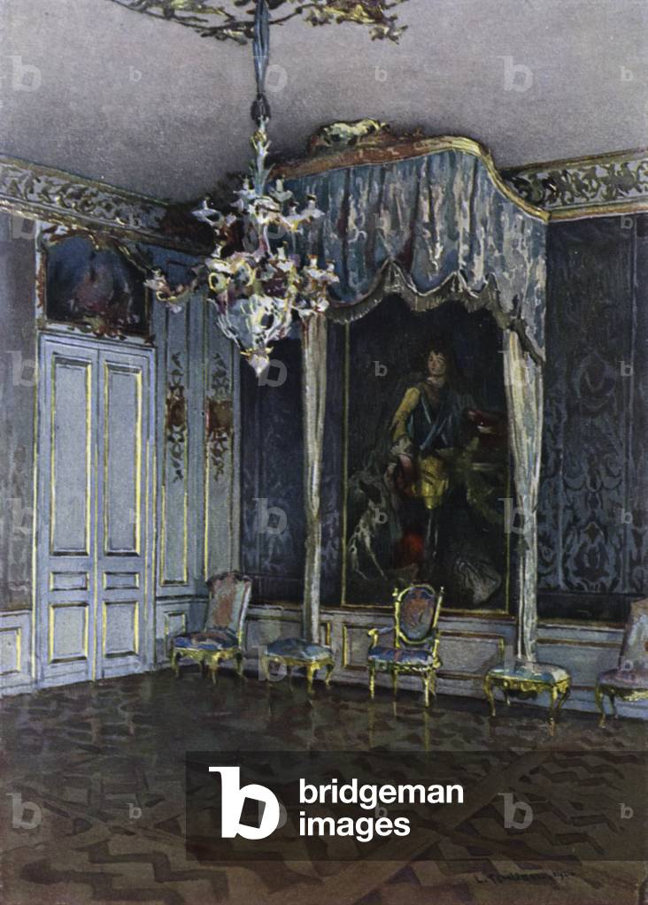 The Margravine's Audience Chamber in Castle Ansbach, Interior arrangements and decoration about 1730 (colour litho)