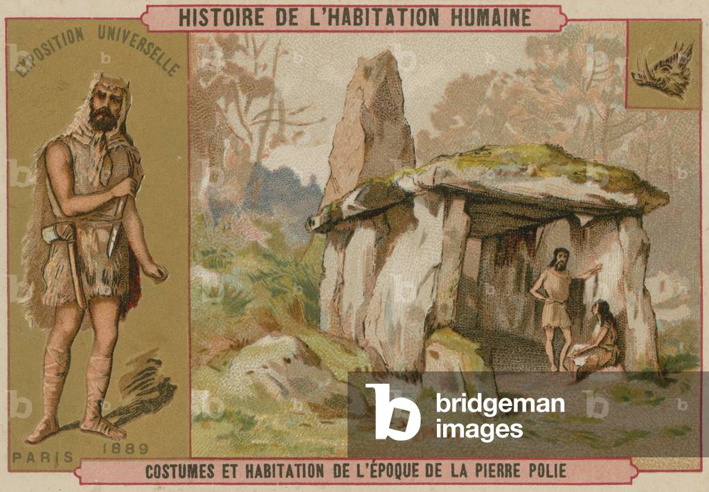 Neolithic costumes and dwellings (chromolitho)