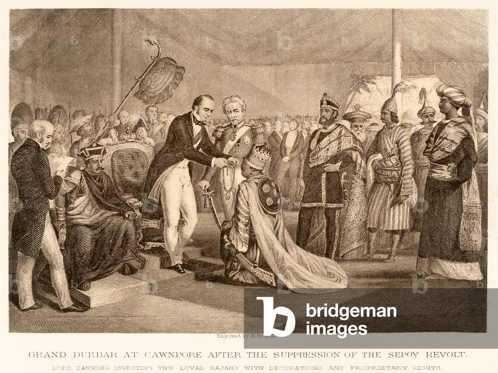 Grand Durbar at Cawnpore after the suppression of the Sepoy revolt (engraving)
