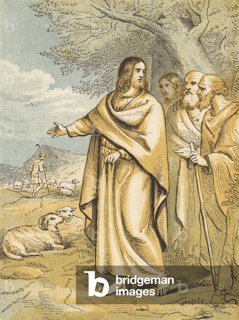Jesus the Good Shepherd (coloured engraving)