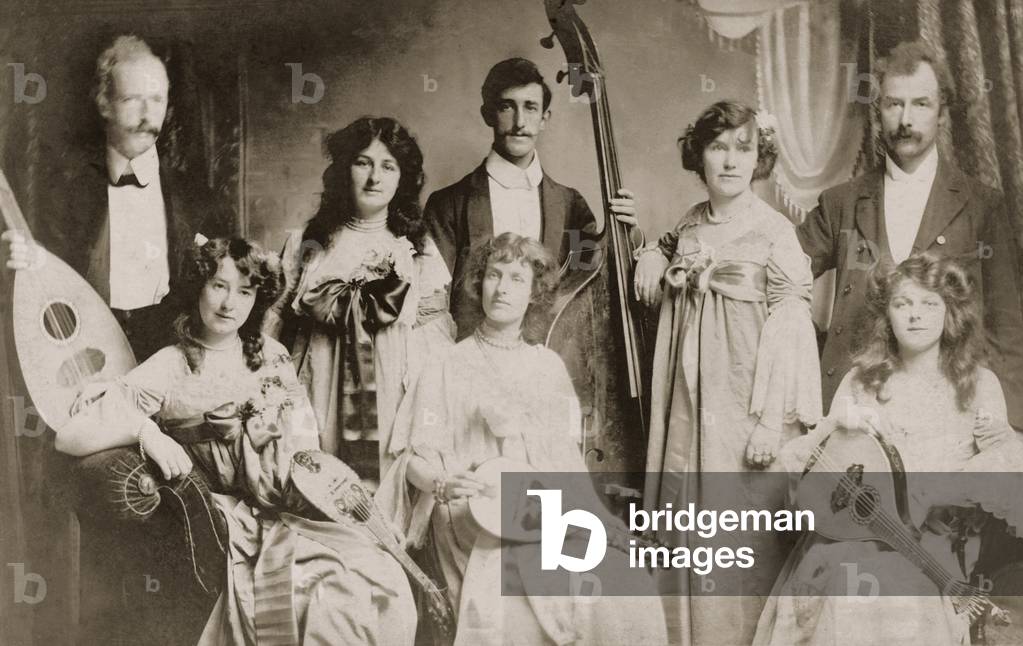 Group of musicians (b/w photo)