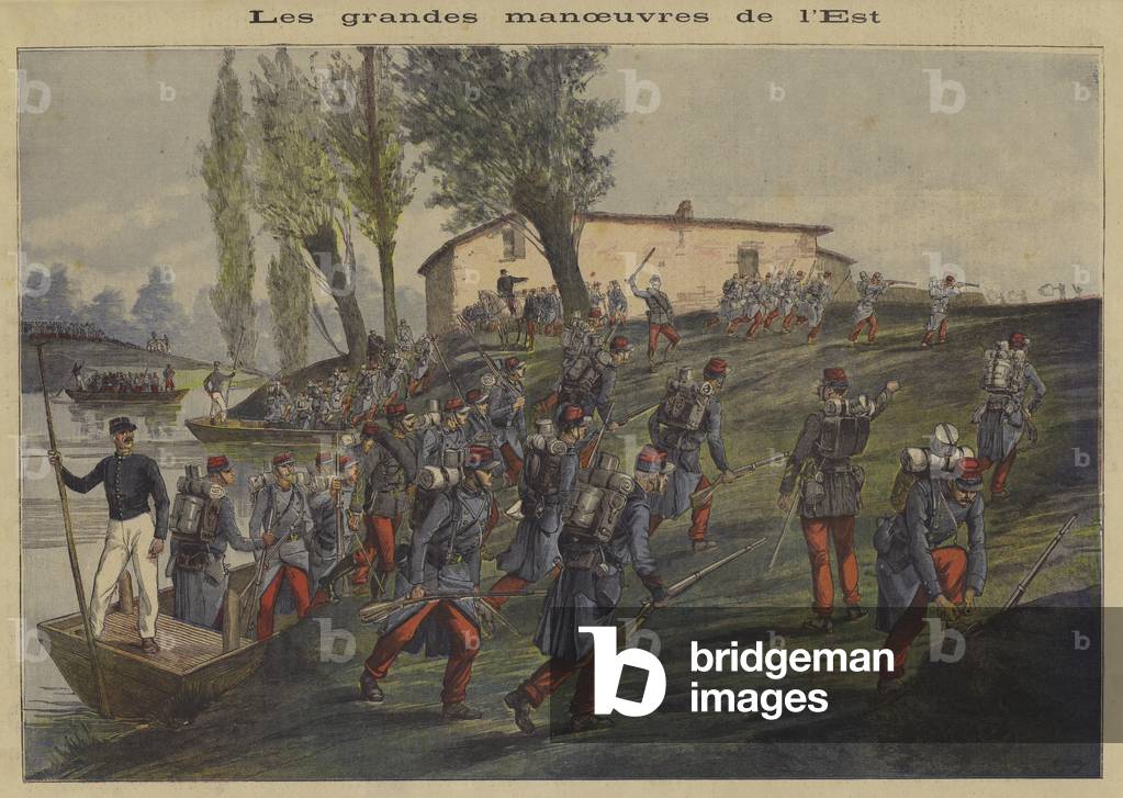 The French Army on manoeuvres in the east of the country (colour litho)