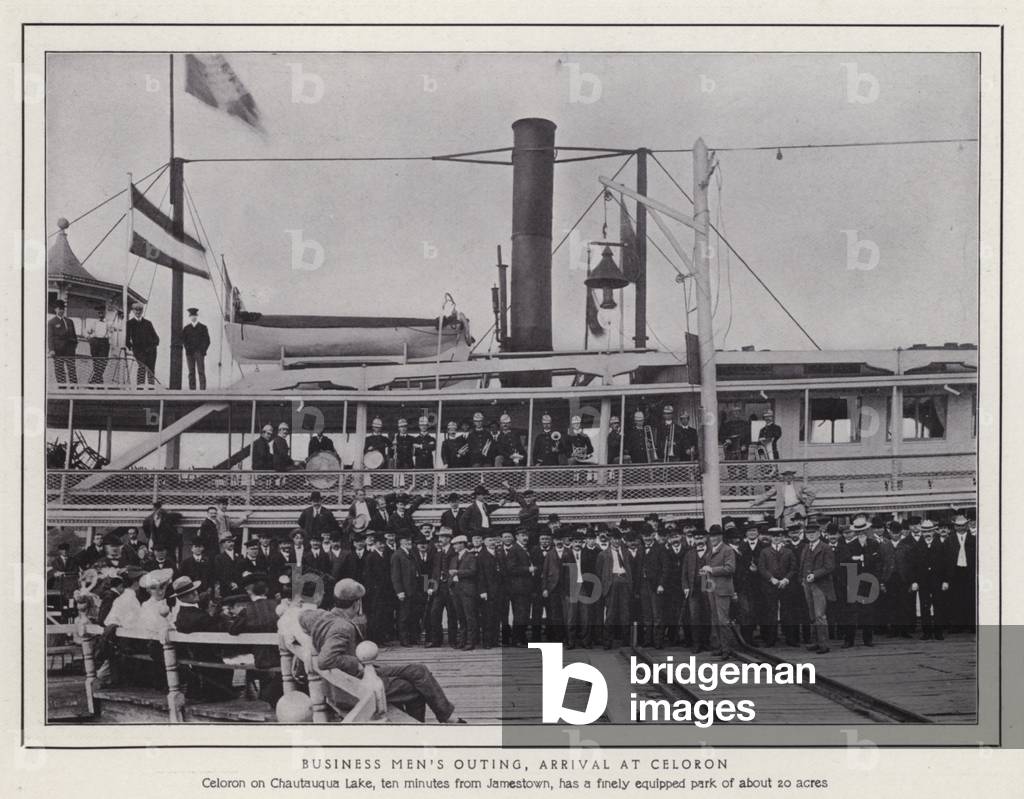 Jamestown, NY: Business Men's Outing, Arrival at Celoron (b/w photo)