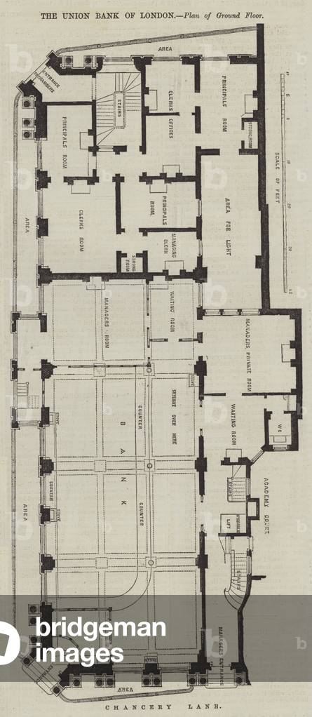 The Union Bank of London, Plan of Ground Floor, Chancery Lane (engraving)
