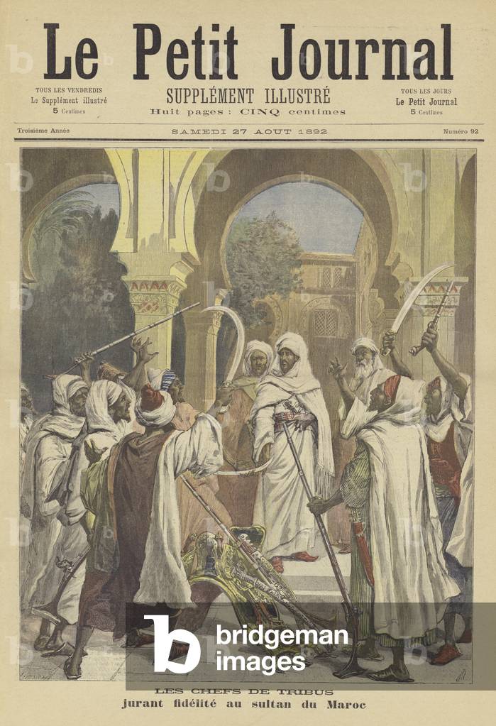 Tribal chiefs swearing their loyalty to the Sultan of Morocco (colour litho)