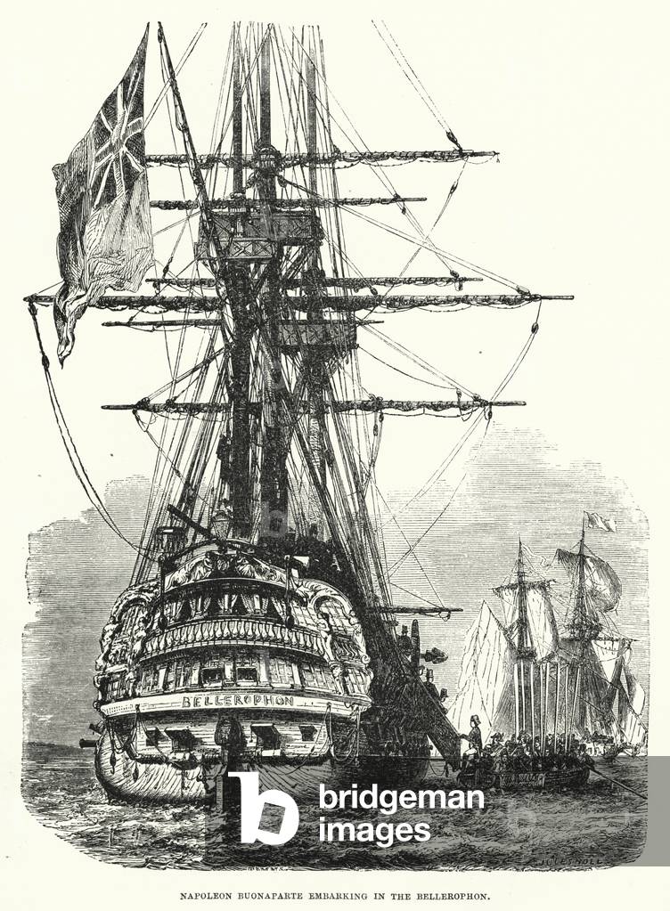 Napoleon Buonaparte embarking in the Bellerophon (engraving)