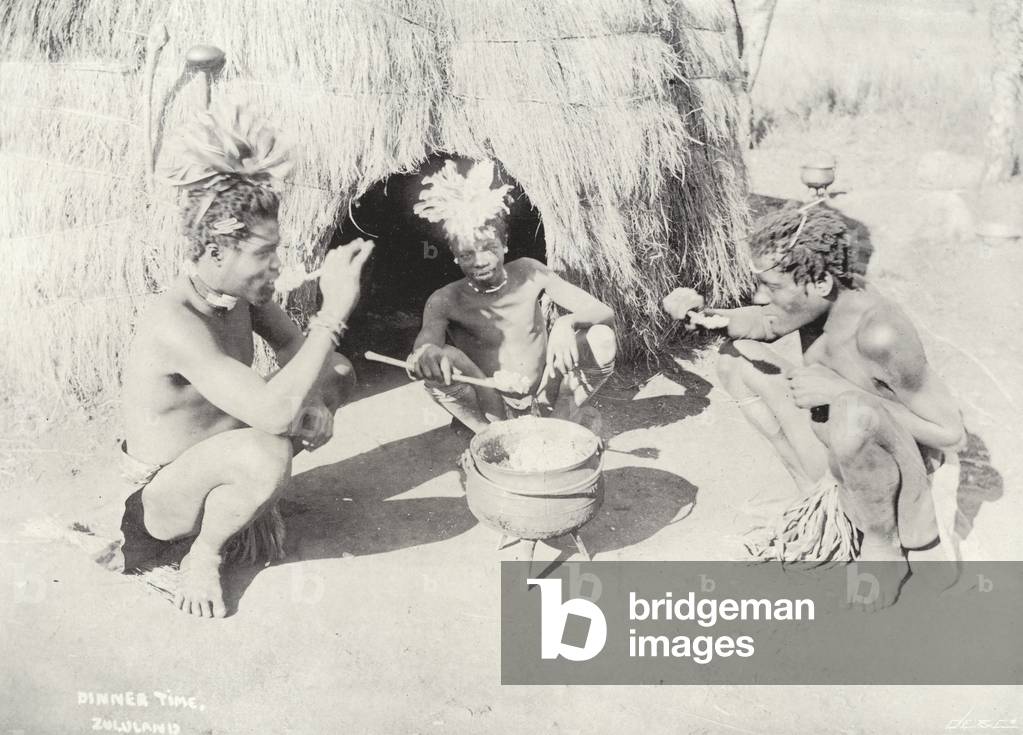 Dinner-Time, Zululand (b/w photo)