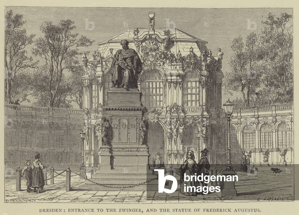 Dresden, Entrance to the Zwinger, and the Statue of Frederick Augustus (engraving)