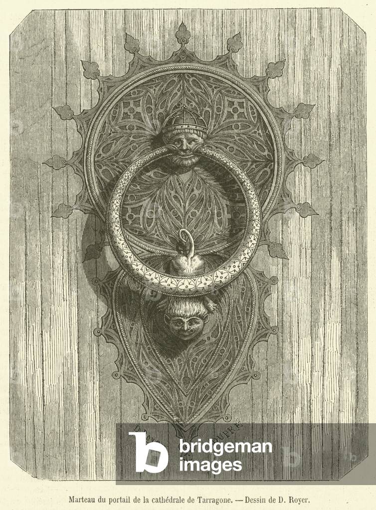 Marteau du portail de la cathedrale de Tarragone (engraving)