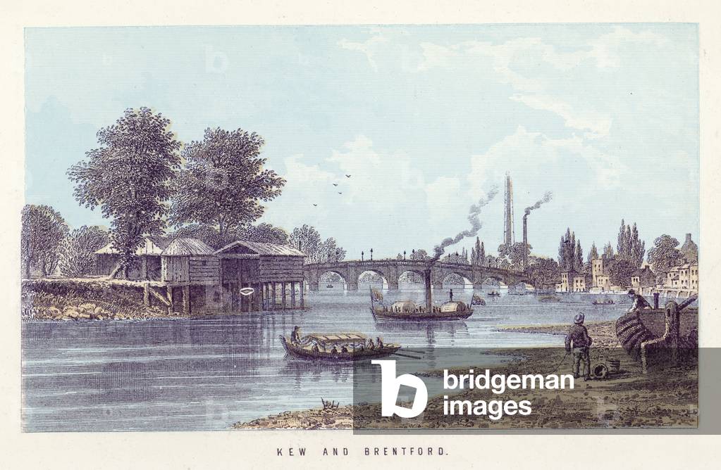 River Thames: Kew and Brentford (coloured engraving)