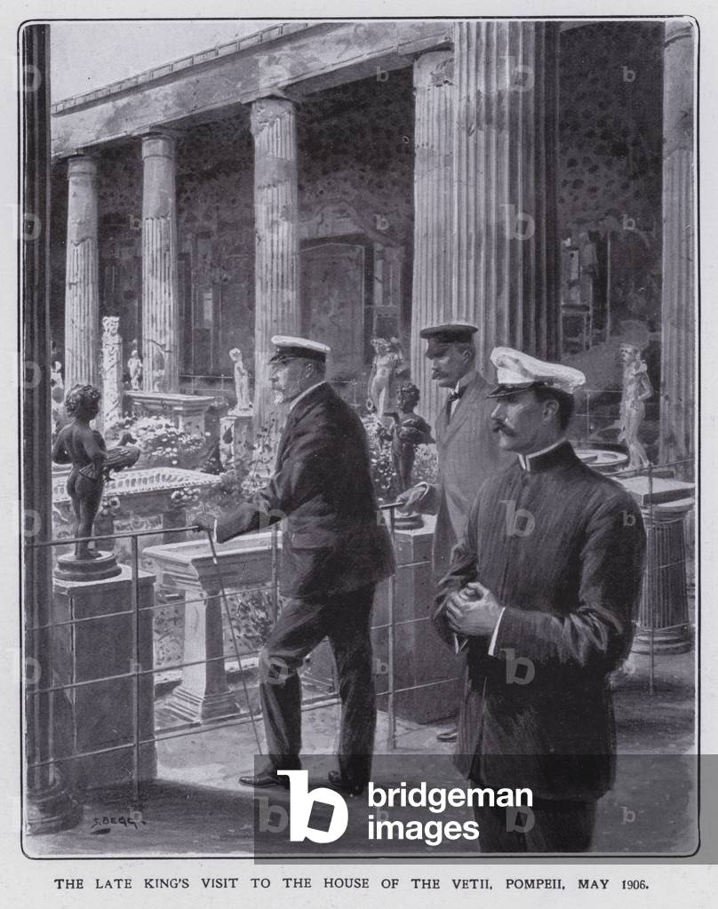 King Edward VII visiting the House of Vettii in Pompeii, May 1906 (litho)