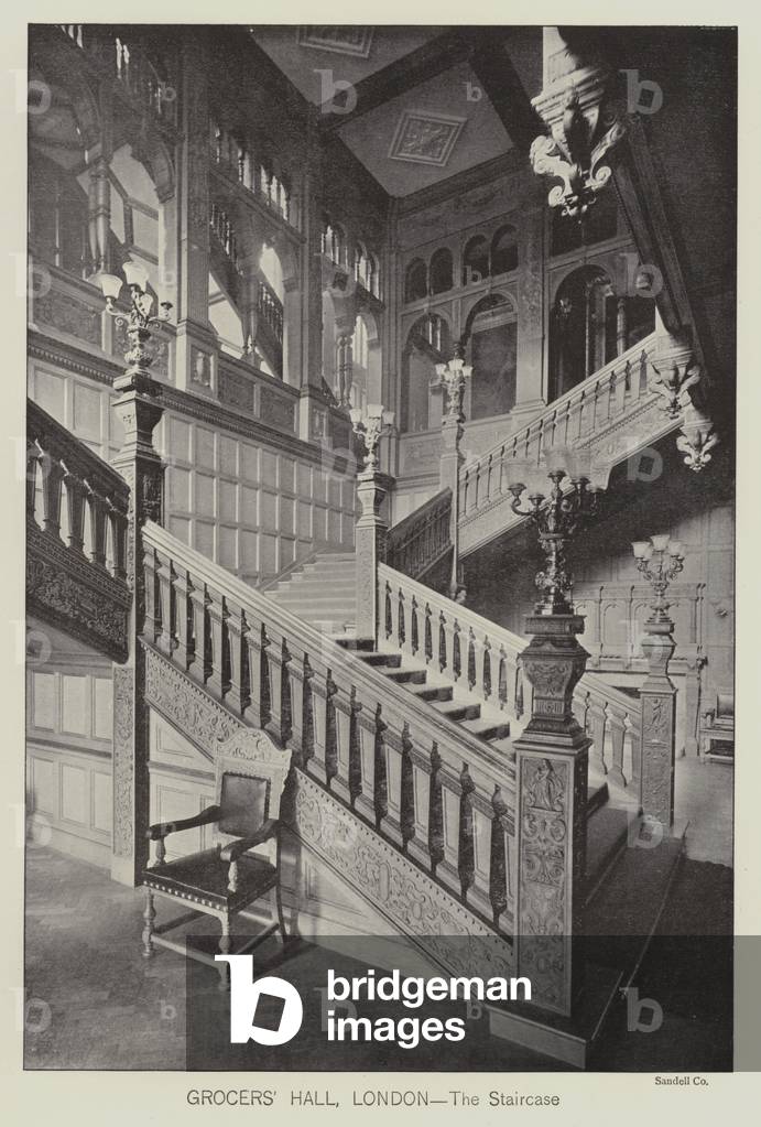The staircase, Grocers' Hall, London (b/w photo)