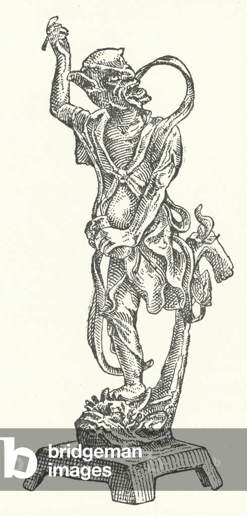 Bronze statue of Kui Xing, Chinese god of literature (engraving)