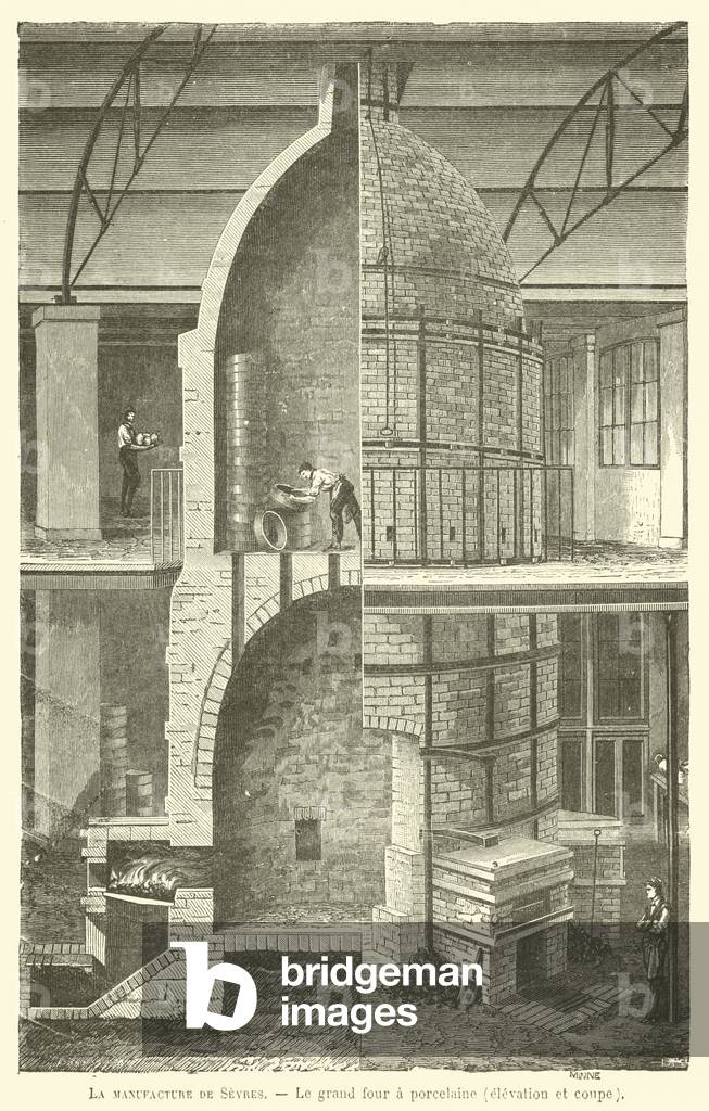 La manufacture de Sevres, Le grand four a porcelaine, elevation et coupe (engraving)