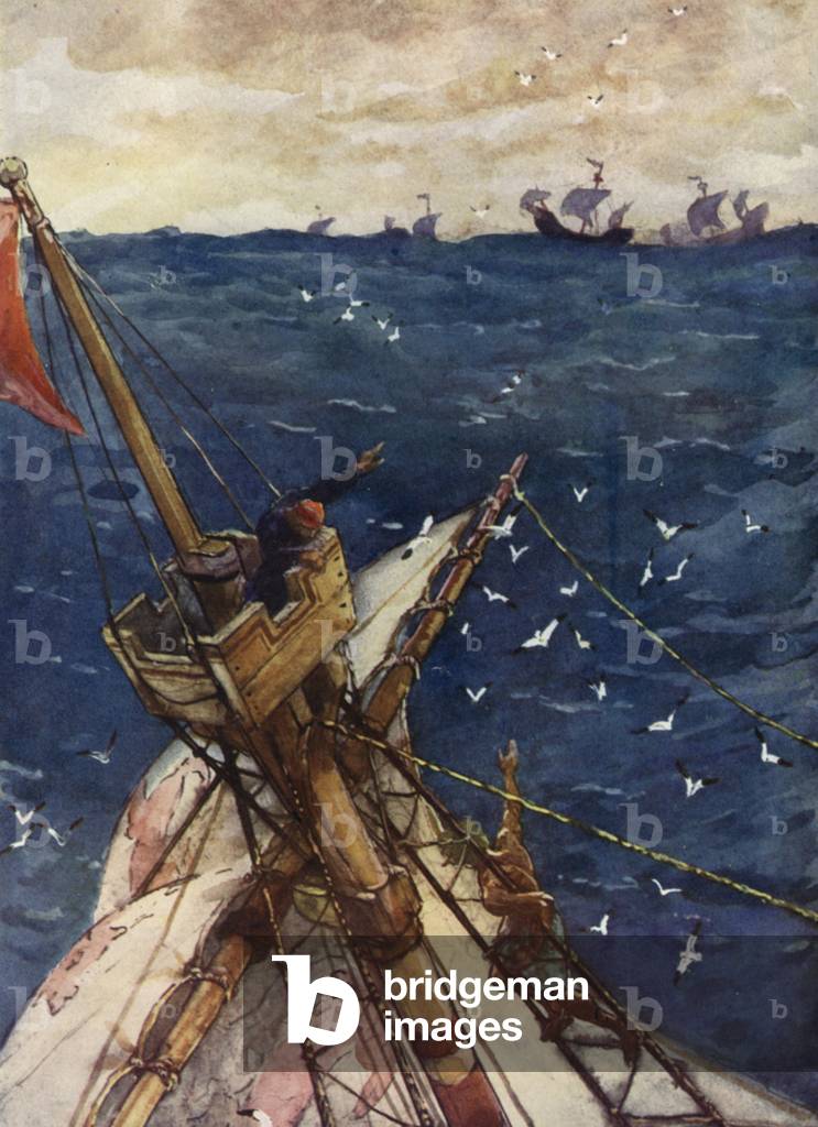 The Flemish Fleet sighted, 1387 (colour litho)