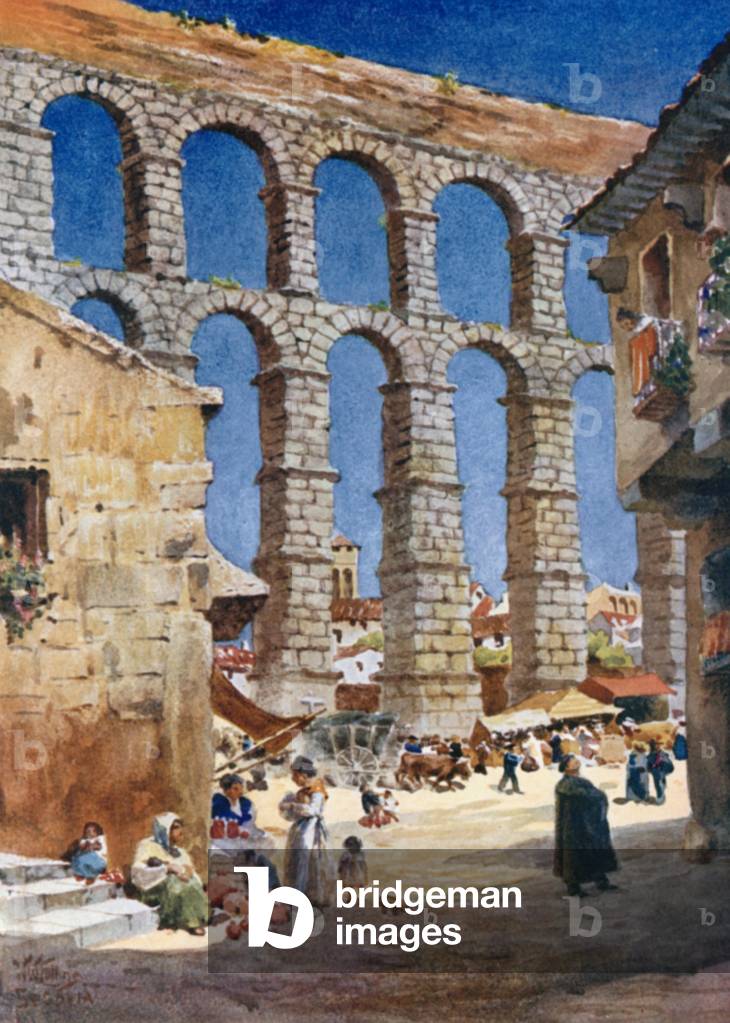 Segovia, the Aqueduct (colour litho)