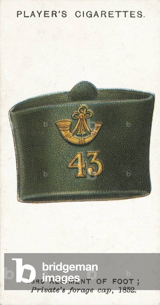 Military Head-Dress, 43rd Regiment of Foot, Private's forage cap, 1852 (chromolitho)