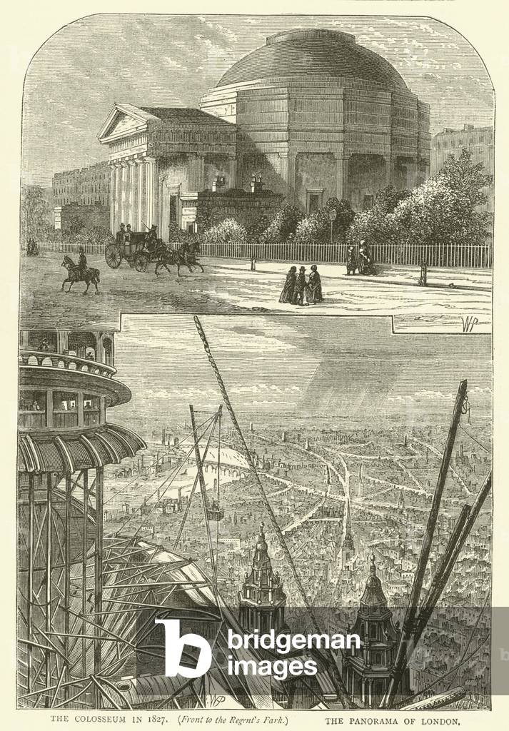 The Colosseum in 1827, front to the Regent's Park, the Panorama of London (engraving)