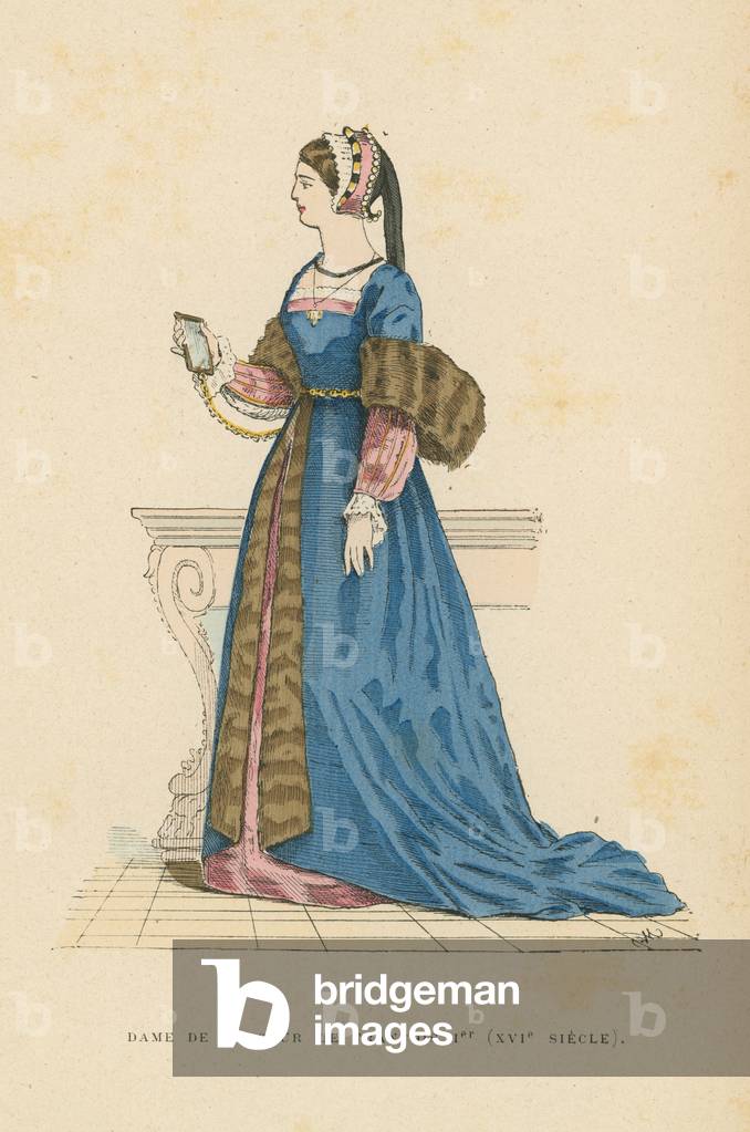 Lady of the court of Francis I of France (coloured engraving)