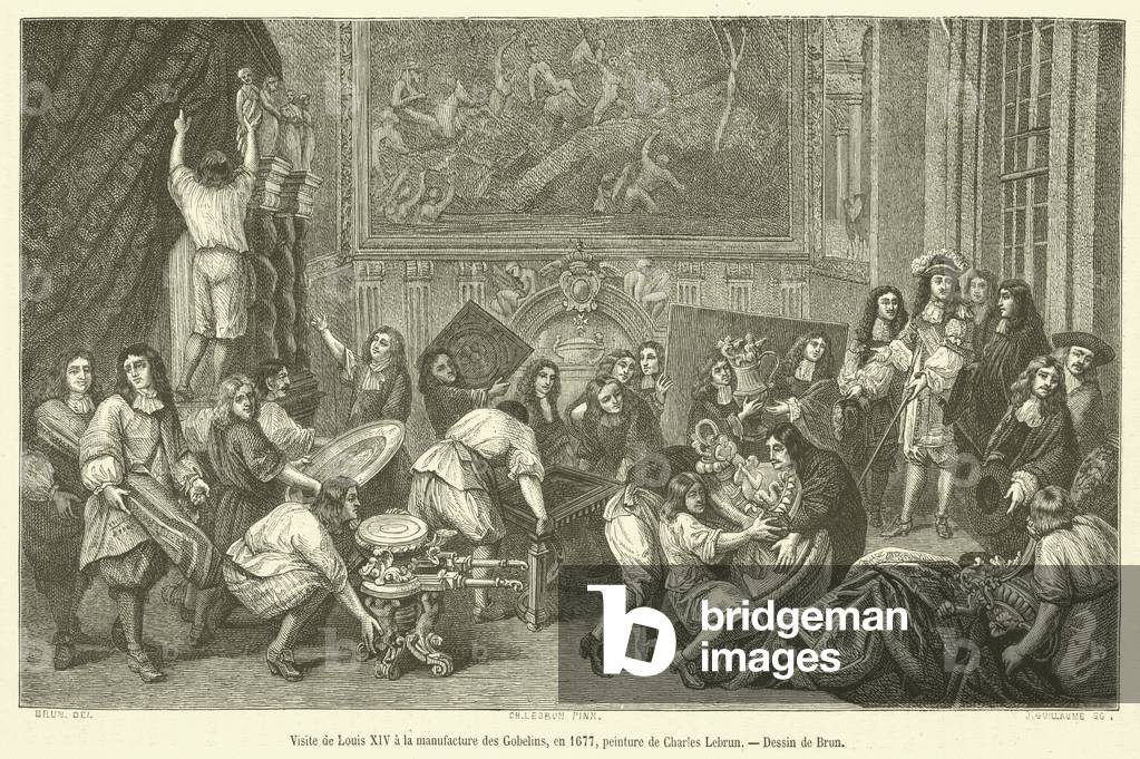 Visite de Louis XIV a la manufacture des Gobelins, en 1677 (engraving)