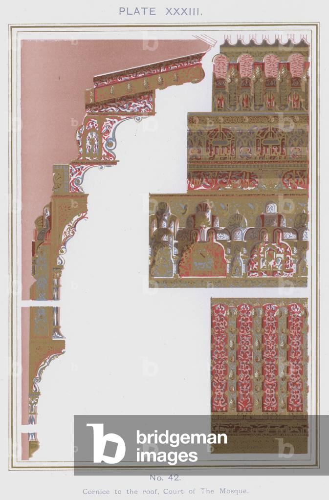 Cornice to the roof, Court of The Mosque (colour litho)