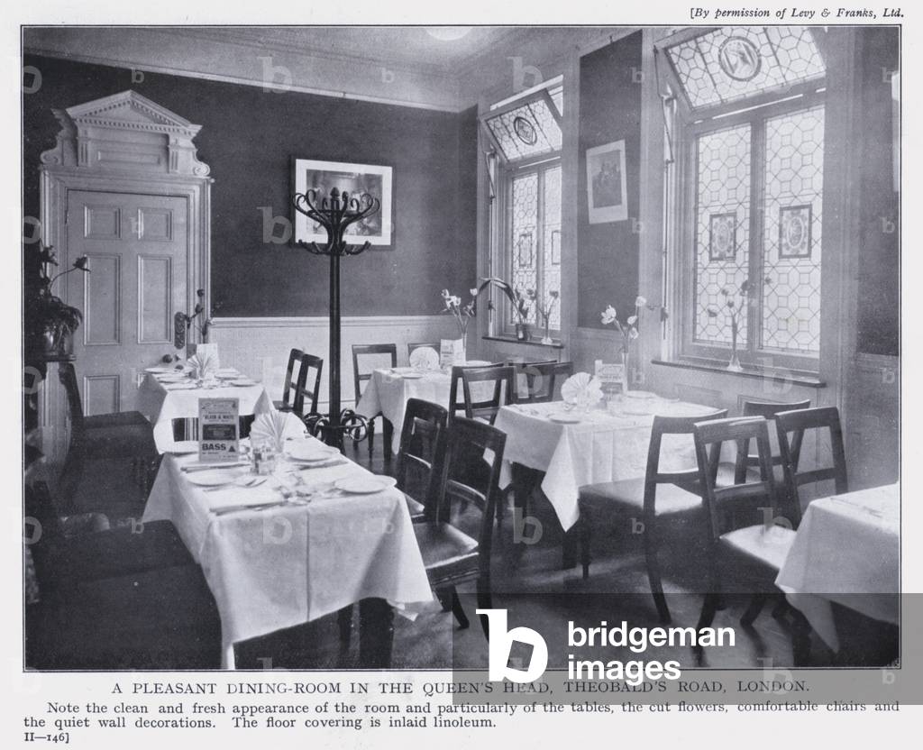 A Pleasant Dining-Room in the Queen's Head, Theobald's Road, London (b/w photo)