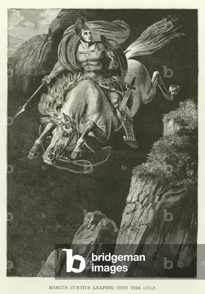 Marcus Curtius leaping into the Gulf (engraving)