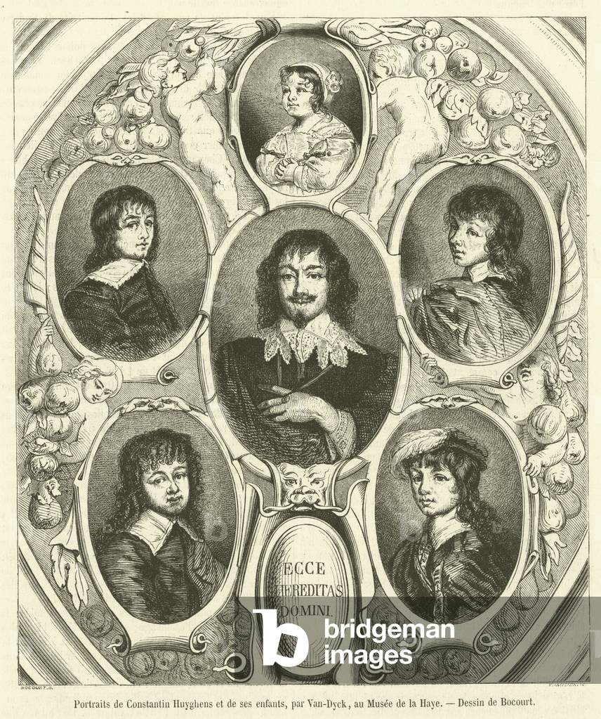 Portraits de Constantin Huyghens et de ses enfants (engraving)