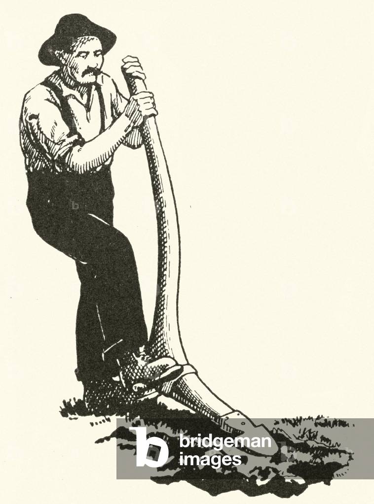 A caschrom, or primitive foot-plough, once used by farmers in some of the Scottish islands (litho)