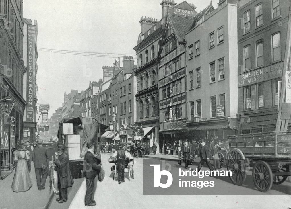 Bishopsgate Street, showing Crosby Hall on the Right (b/w photo)