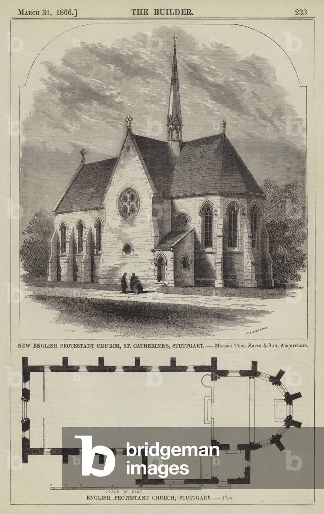 New English Protestant Church, St Catherine's, Stuttgart, Messrs Thomas Smith and Son, Architects (engraving)
