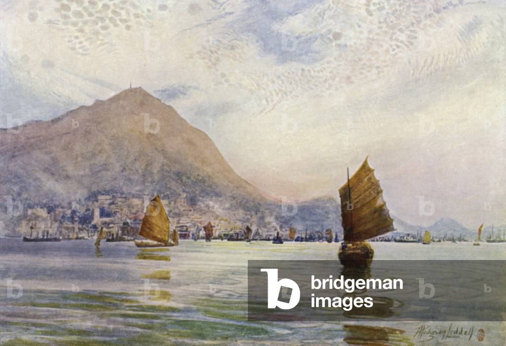 Hong Kong, from Kowloon (colour litho)